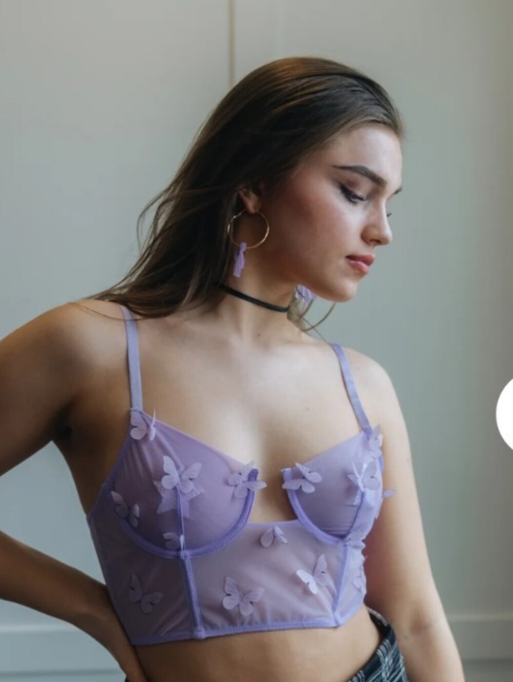 Sheer Lavender Butterfly Embroidered Longline Bralette